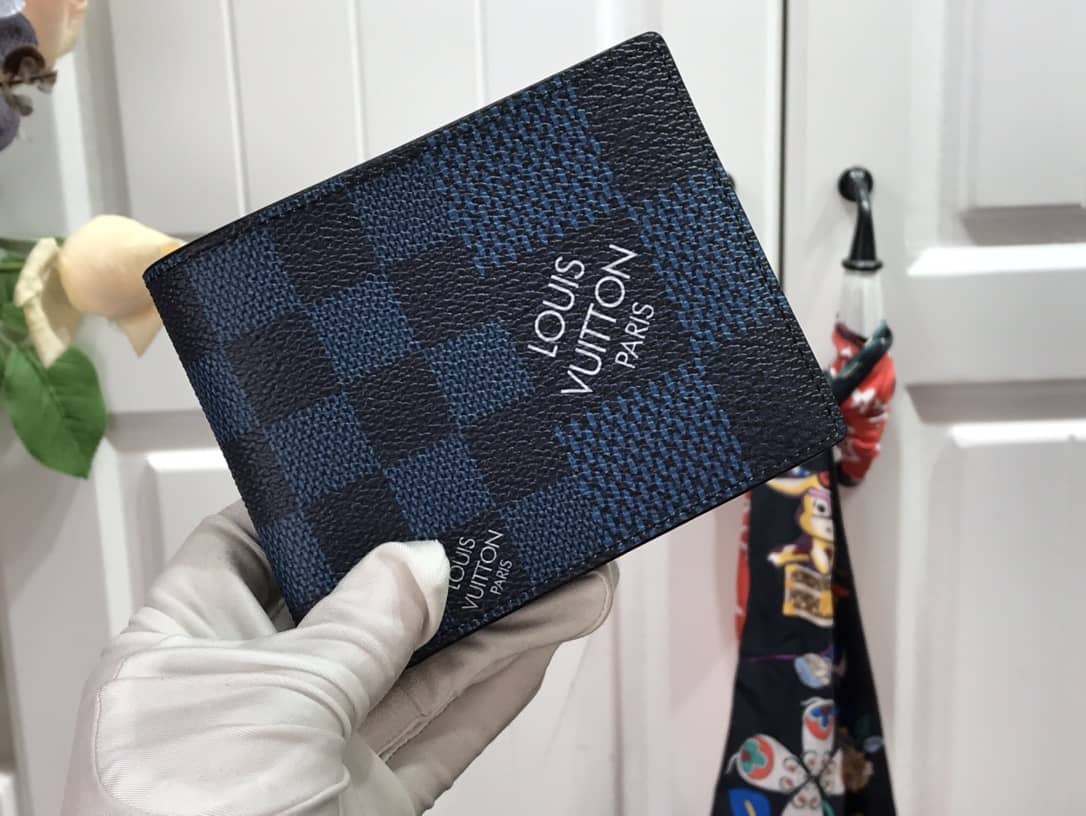 L0vis Vvtt0n Multiple Box Damier Graphite 3D Wallet Replica Blue N60434