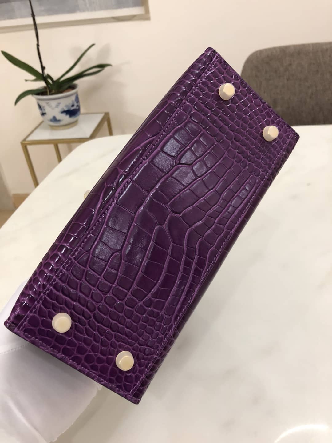 H**me5 Kelly Dupe 25CM Crocodile Shiny Replica Bag