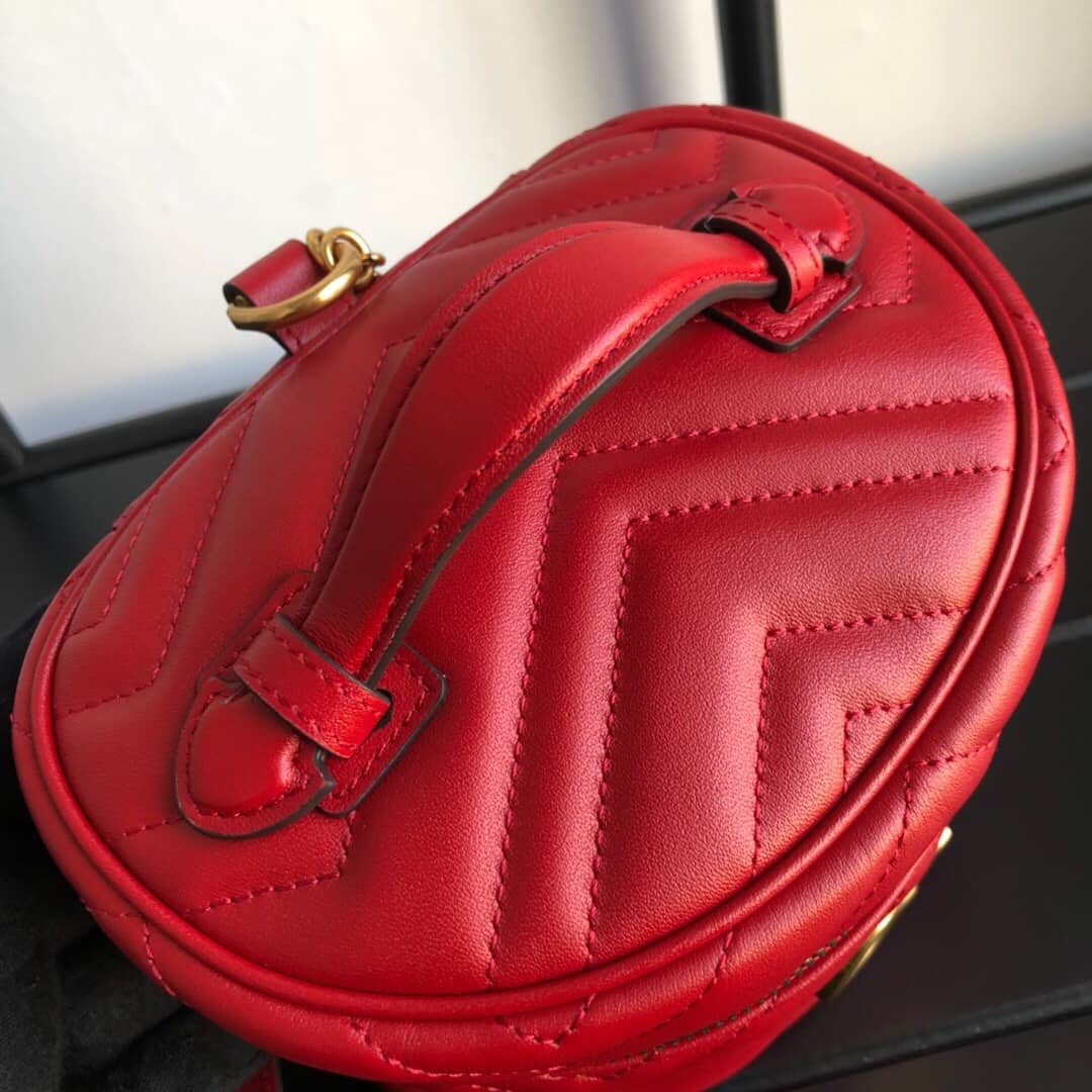 Gvc*1 GG Marmont Matelesse Mini Round Replica Backpack Red 598594