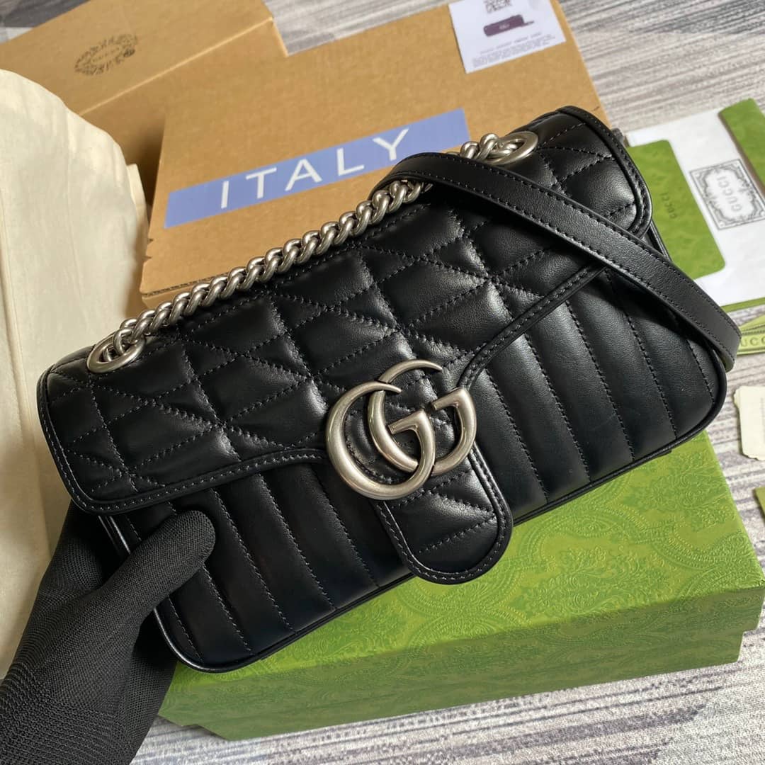 Gvc*1 GG Marmont Matelasse Shoulder Bag Replica Black 443497