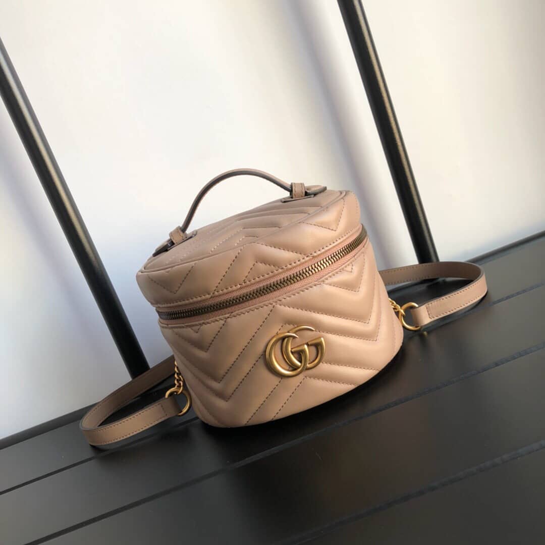 Gvc*1 GG Marmont Matelesse Mini Round Replica Backpack Brown 598594