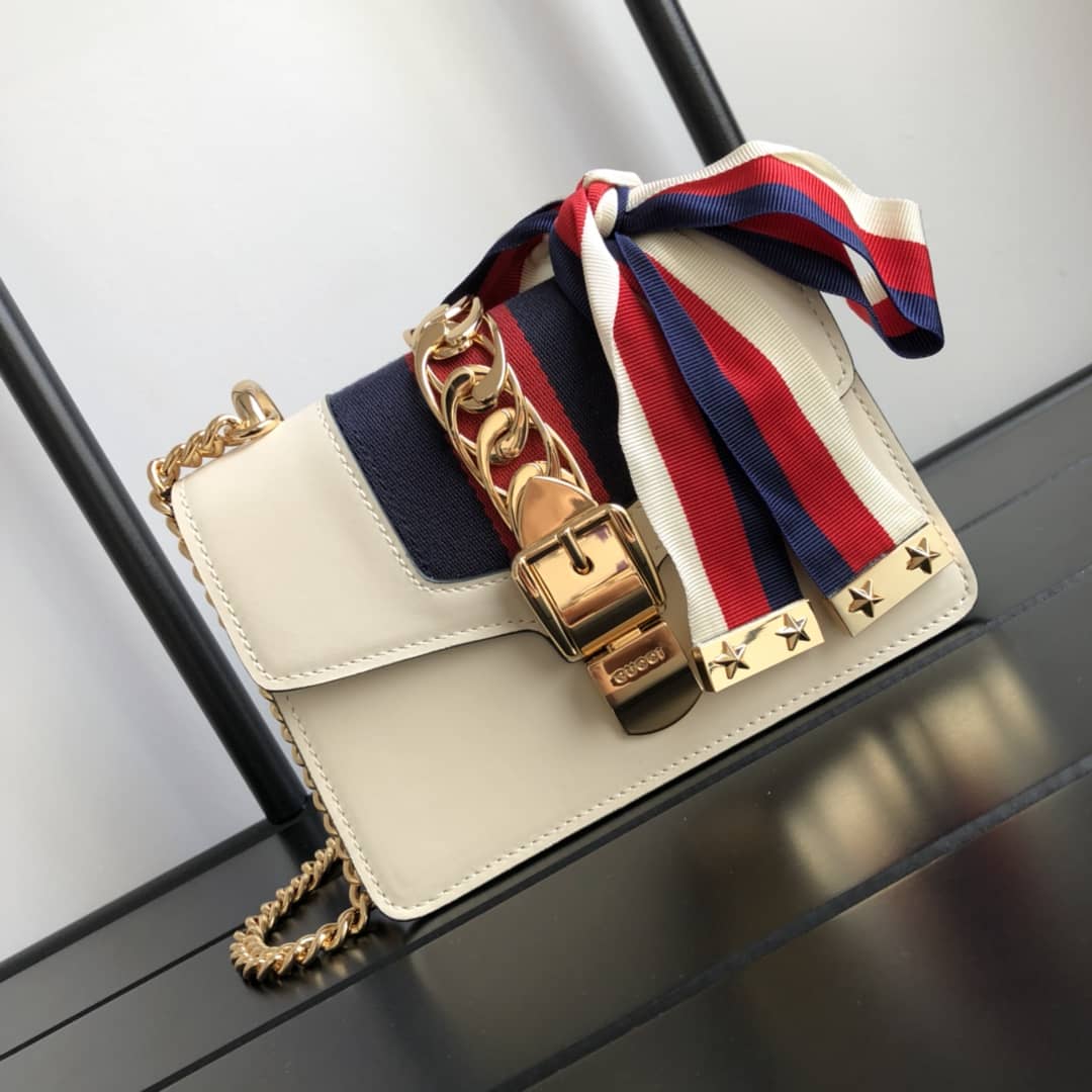 Gvc*1 Sylvie Leather Mini Chain Shoulder Bag Replica White 431666