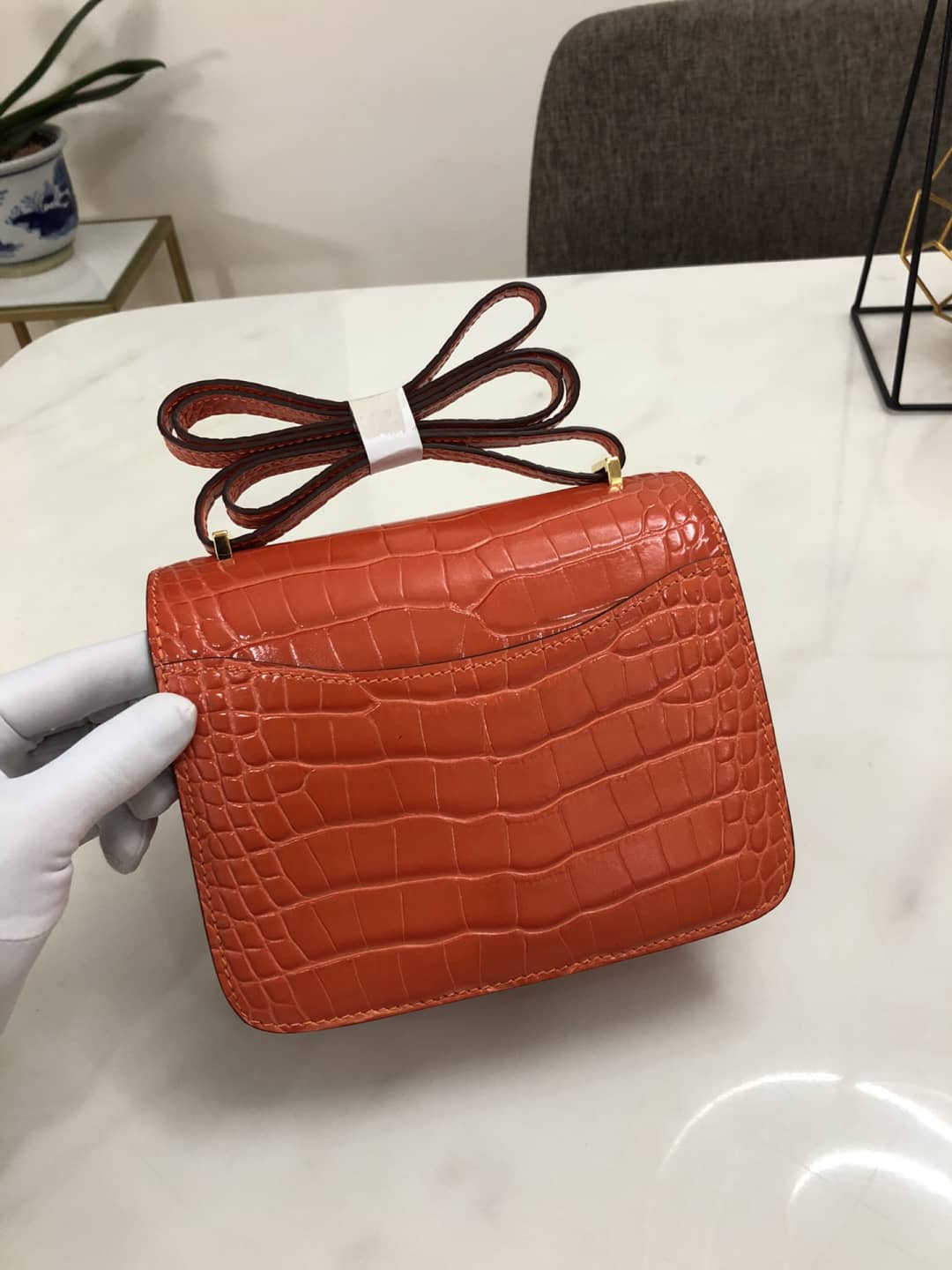 H**me5 Replica Constance 18CM Crocodile Shiny Bag