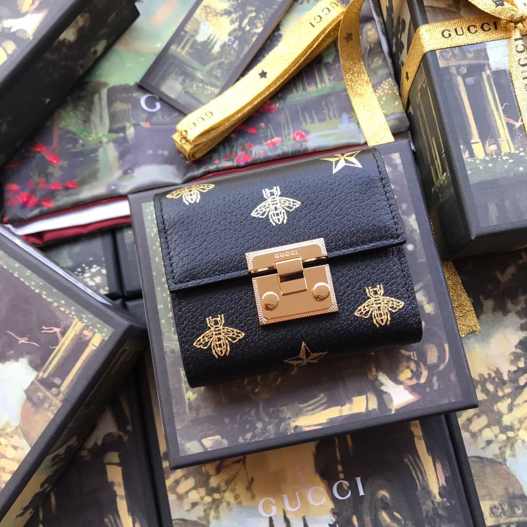 Gvc*1 Padlock Bee Star Print Calfskin Wallet Replica 453155