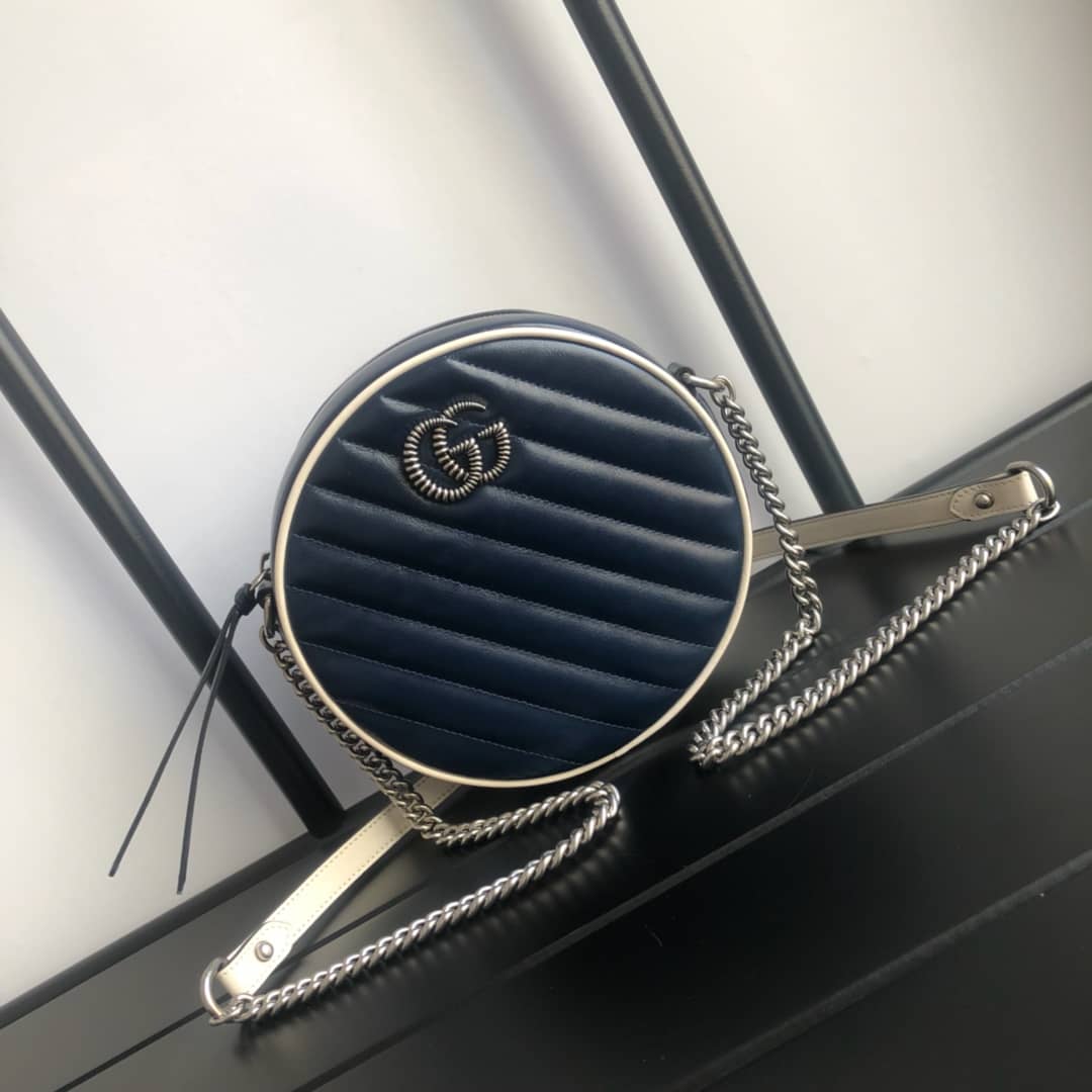 Gvc*1 GG Marmont Round Mini Shoulder Bag Replica Blue 550154