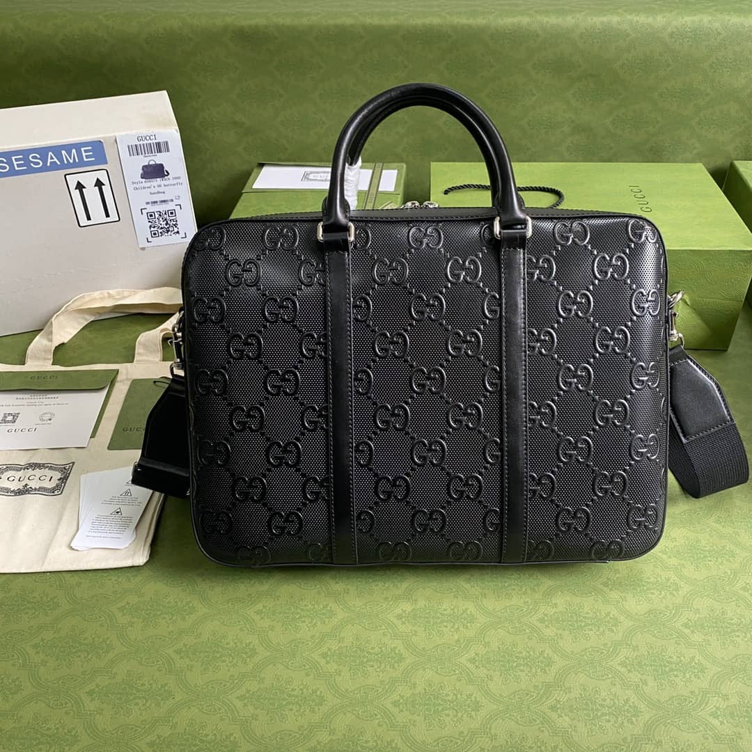 Gvc*1 GG Embossed Mens Briefcase Replica 658573