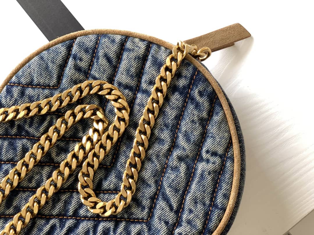 Sa1nt Lau*nt Y51 Vinyle Denim Quilted Round Bag