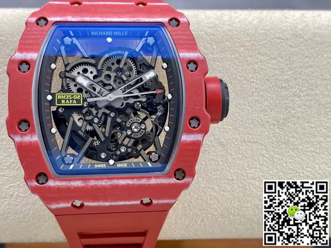Richard Mille Replica RM35-02 1:1 Best Edition T+ Factory Carbon Fiber Red Rubber Strap