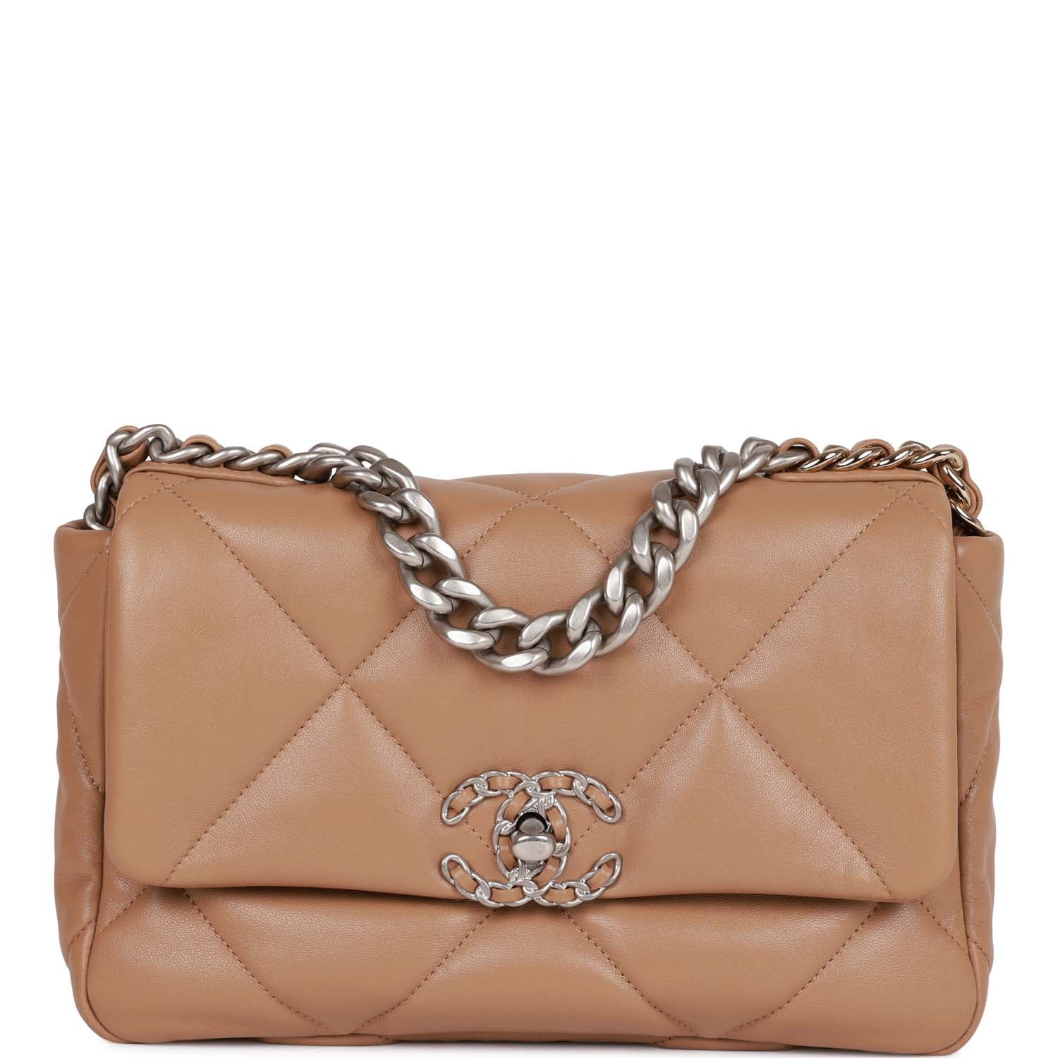 Medium 19 Flap Bag Beige Calfskin Mixed Hardware