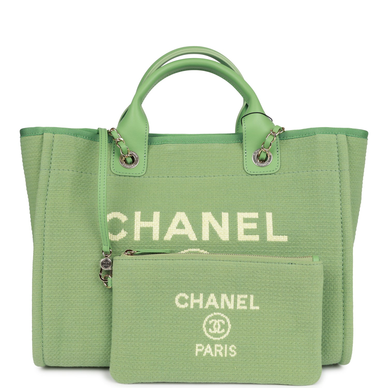 Small Deauville Shopping Bag Green Boucle Light Gold Hardware
