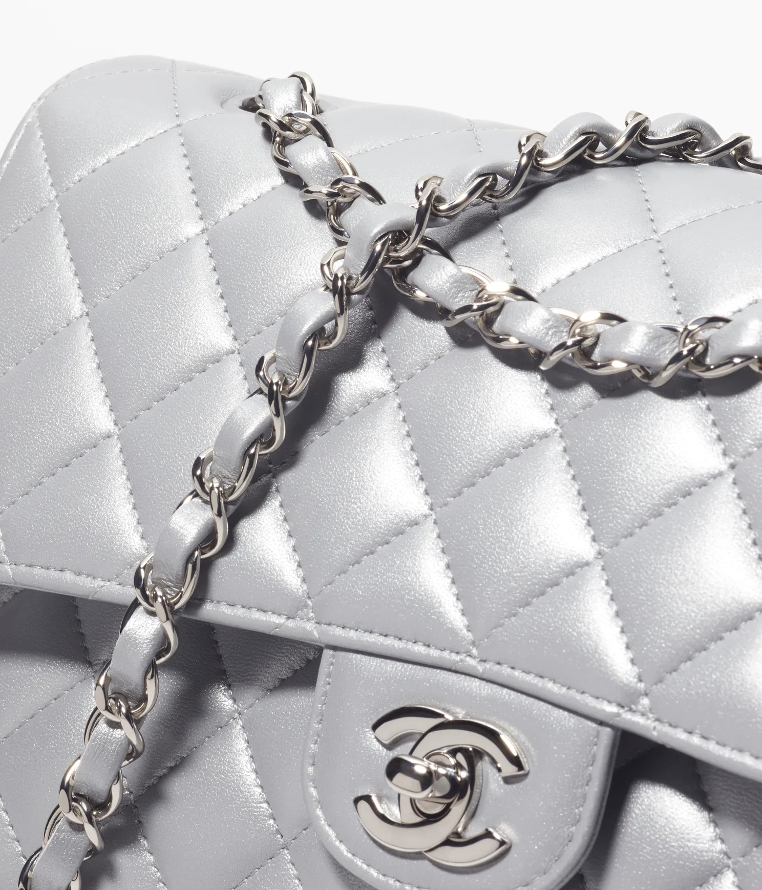 CLASSIC HANDBAG Pearly Lambskin & Silver-Tone Metal