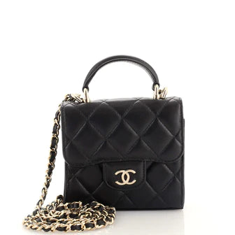 Ch**el Square Classic Flap Top Handle Clutch with Chain Quilted Lambskin