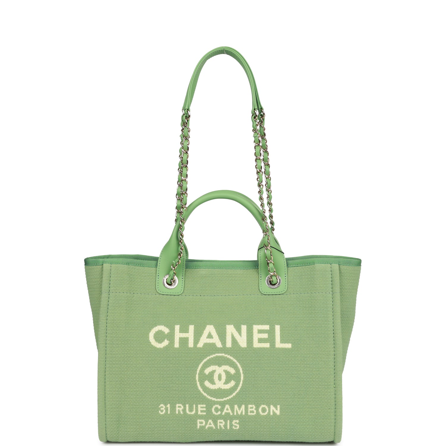 Small Deauville Shopping Bag Green Boucle Light Gold Hardware